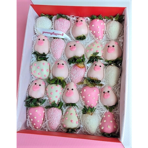 25pcs Pink Piggy Chocolate Strawberries Gift Box